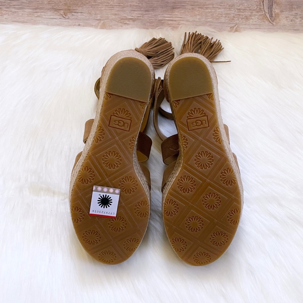 UGG Tan Suede Espadrille Wedge Sandals with Tassel - Picture 8 of 8